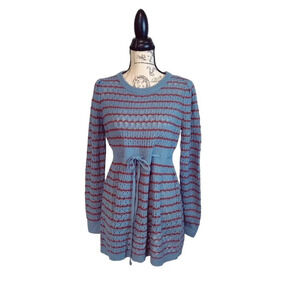 Motherhood Maternity Striped Knit Crochet Longline Blue Sweater Size M